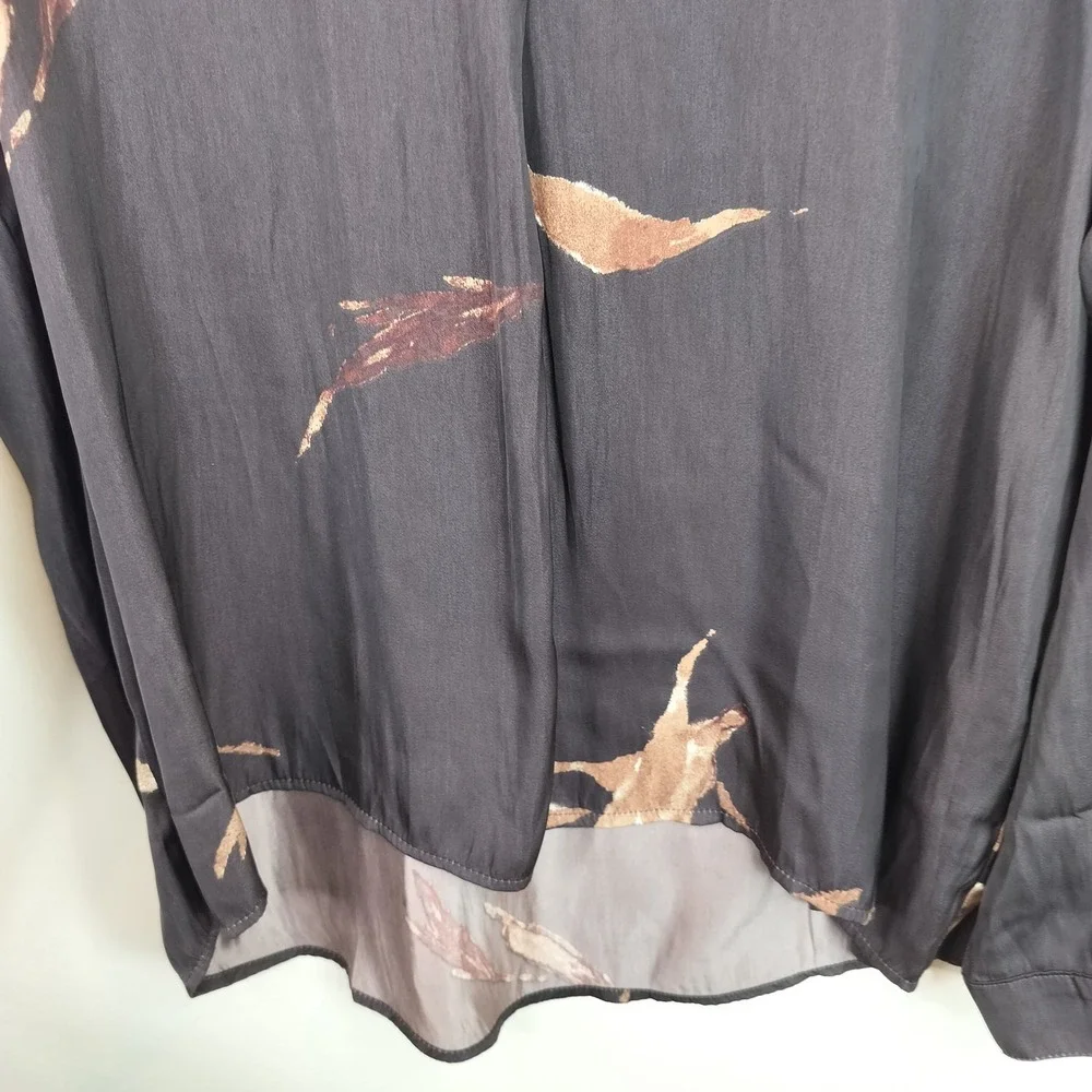 Grade & Gather Blouse Women XL Brushstroke V-Neck Long Sleeve Boho Brown Black